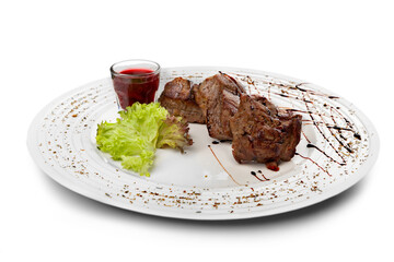 Grilled steaks and vegetable salad