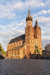 Naklejka premium Building church historical cathedral looking up view Krakow sunset sky