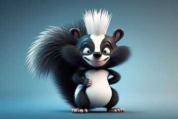 Cute 3D cartoon of skunk character. Generative AI - obrazy, fototapety, plakaty