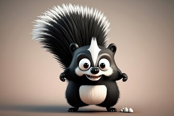 Cute 3D cartoon of skunk character. Generative AI