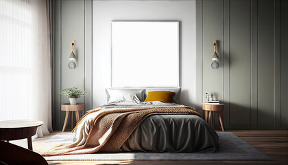 Frame mockup in modern home interior background, 3d render. Mockup wall. Generative AI