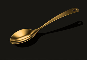 Stylish design realistic trendy of golden spoon,concept idea rich and luxury ,top view on black background.