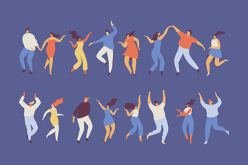 Dancing people silhouette flat vector characters