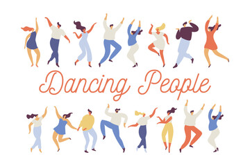 Dancing people silhouette flat vector characters