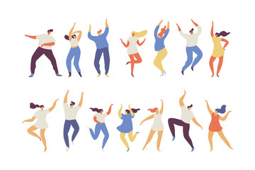 Dancing people silhouette flat vector characters