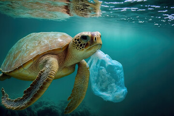 pollution from plastics is a worry for the environment. Plastic bags are edible to sea turtles. they were mistaken for jellyfish. Generative AI