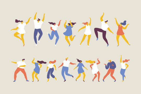 Dancing People Silhouette Flat Vector Characters