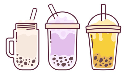 Set Collection of Bubble Tea Illustration. Boba tea for a cute design 