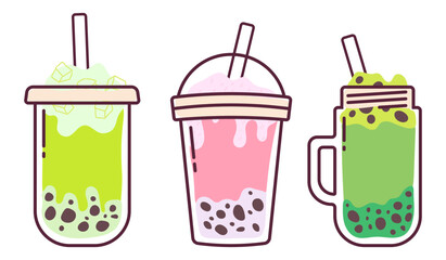 Set Collection of Bubble Tea Illustration. Boba tea for a cute design 