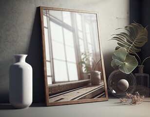Frame mockup in modern home interior background. Mockup wall. Generative AI