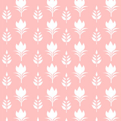 Pattern with flowers on isolated pink background. Vector illustration. 