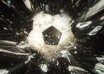 爆発して破片が飛び散るサッカーボールの3dイラスト