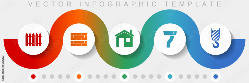 Aufkleber home building infographic vector template with icon set, miscellaneous icons such as fence, brick wa