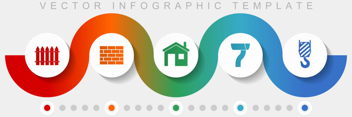 Home building infographic vector template with icon set, miscellaneous icons such as fence, brick wall, home, gutter and crane hook for webdesign and mobile applications