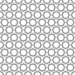 Naklejka premium Black and white geometric seamless pattern. Retro simple minimalist pattern with black elements on the white background. Classic black and white ornament.