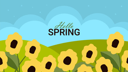 spring landscape background with flowers illustration and sky background