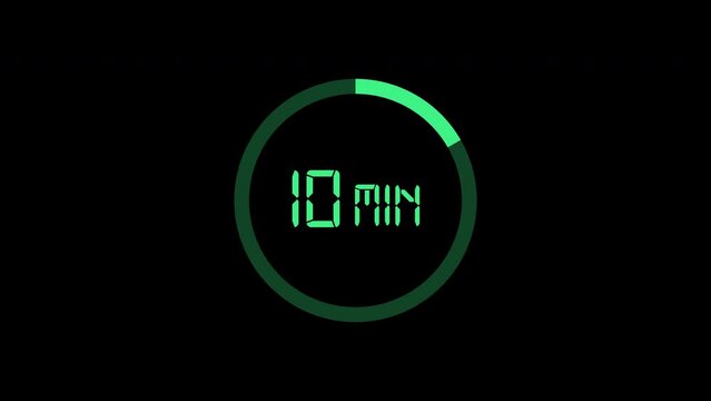 10 minutes, digital coundown timer. motion animation.