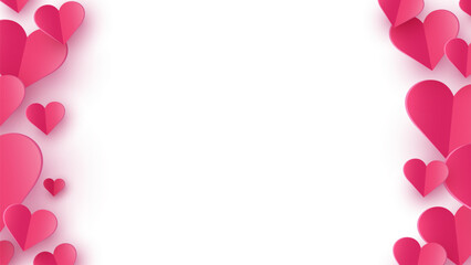 Paper cut hearts flying on white background. Concept of design for Valentine’s Day, Mother’s Day and Women’s Day. Vector illustration