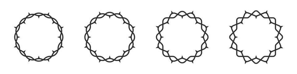 Crown of thorns icons. Religious symbol. Torment of Jesus Christ. Christian faith. Vector illustration