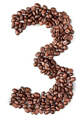 Number 3 Made of Coffee Beans Isolated