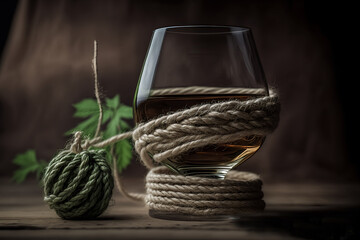 White wine in a glass and rope