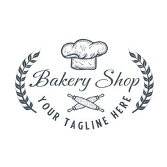 bakery vector logo design. chef hat, wheat, and bread grinder concept. for cake business
