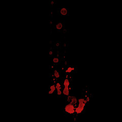Blood splatter, horror background. Blood splash overlays on black background for art design. Royalty high-quality stock photo of abstract drops brush for painting, Watercolor brush, ink, blood stain