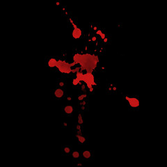 Blood splatter, horror background. Blood splash overlays on black background for art design. Royalty high-quality stock photo of abstract drops brush for painting, Watercolor brush, ink, blood stain