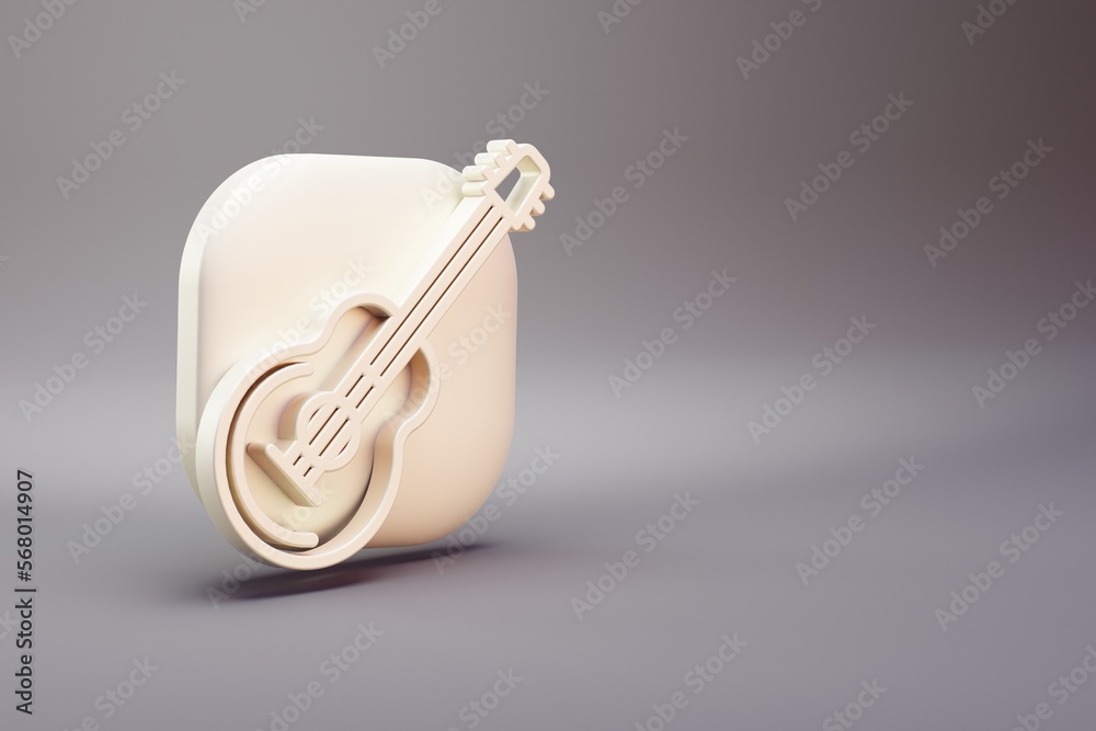 Poster beautiful illustration musical instrument jazz guitar symbol icons on a bright pink background. 3d r