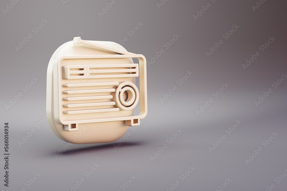 Poster beautiful illustration musical instrument old radio with short antenna symbol icons on a bright pink