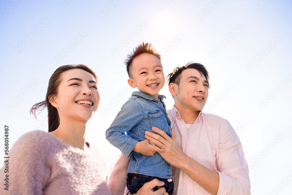 Wall mural closeup happy asian family and kid face