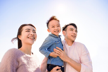 Closeup Happy Asian family and kid  face