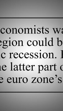 Loop of economic news articles with focus on single word. Topic economic crisis and recession.