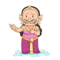Naklejka premium Cartoon character of a woman giant, in Thai ancient literature.