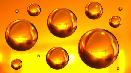 Shiny colored balls abstract background, 3d gold metallic glossy spheres as desktop golden wallpaper, 3D render illustration.