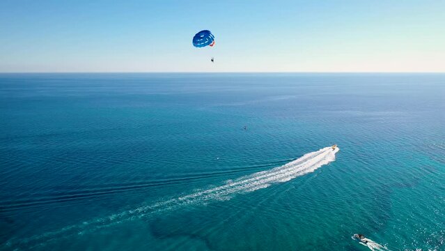 Parasailing in Protaras resort in Famagusta District, Cyprus, 4k
