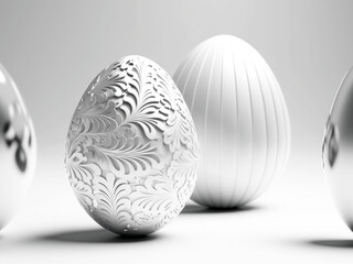 Minimalistic easter background. Clean design. Generative ai. Easter eggs on white background