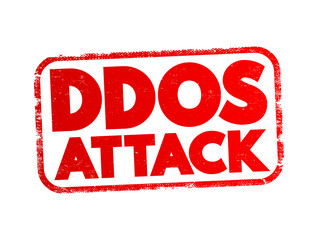 DDOS Attack occurs when multiple machines are operating together to attack one target, internet concept stamp