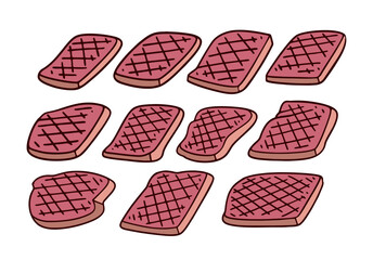 Set Vector Illustration of Hand drawn Meat Doodle Art Style