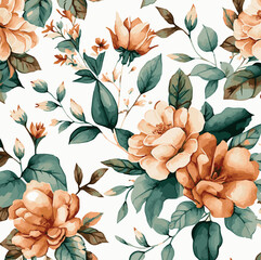 seamless pattern with flowers,watercolor flower pattern on white background