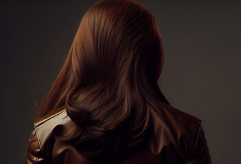 
Perfekte, gesunde und gl&auml;nzende braune Haare im Fokus eines Portraits. Perfekt f&uuml;r Friseur- Haarfarbe- und Shampoo- werbung. -Generative Ai