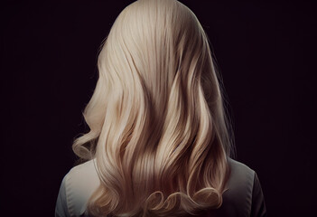 Naklejka premium Perfekte, gesunde und glänzende blonde Haare im Fokus eines Portraits. Perfekt für Friseur- Haarfarbe- und Shampoo- werbung. -Generative Ai