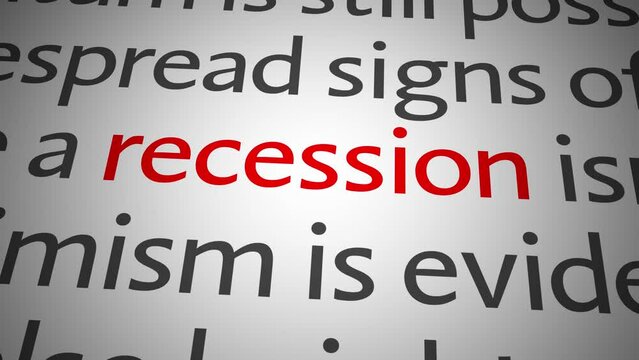 Loop of economic news articles with focus on single word. Topic economic crisis and recession.
