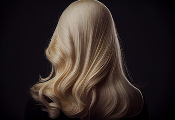Naklejka premium Perfekte, gesunde und glänzende blonde Haare im Fokus eines Portraits. Perfekt für Friseur- Haarfarbe- und Shampoo- werbung. -Generative Ai