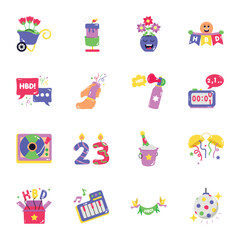 Set of Event Celebration Flat Stickers 

