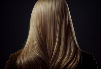 Naklejka premium Perfekte, gesunde und glänzende blonde Haare im Fokus eines Portraits. Perfekt für Friseur- Haarfarbe- und Shampoo- werbung. -Generative Ai