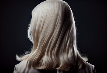 Naklejka premium Perfekte, gesunde und glänzende blonde Haare im Fokus eines Portraits. Perfekt für Friseur- Haarfarbe- und Shampoo- werbung. -Generative Ai