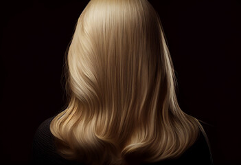 Naklejka premium Perfekte, gesunde und glänzende blonde Haare im Fokus eines Portraits. Perfekt für Friseur- Haarfarbe- und Shampoo- werbung. -Generative Ai