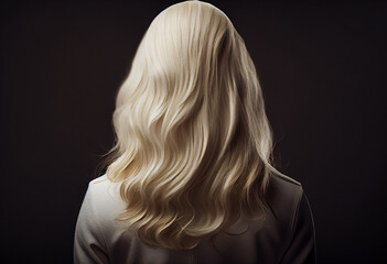 Naklejka premium Perfekte, gesunde und glänzende blonde Haare im Fokus eines Portraits. Perfekt für Friseur- Haarfarbe- und Shampoo- werbung. -Generative Ai