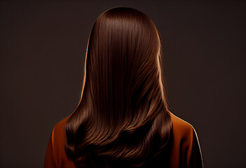 
Perfekte, gesunde und gl&auml;nzende braune Haare im Fokus eines Portraits. Perfekt f&uuml;r Friseur- Haarfarbe- und Shampoo- werbung. -Generative Ai